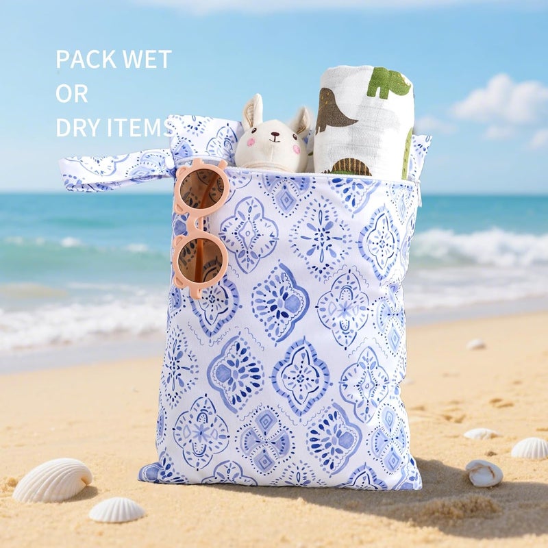 CoolaPeach 2Pcs Baby Wet Dry Bags for Cloth Diaper,Waterproof Reusable Travel Bags, Beach, Pool, Gym Bag for Swimsuits, Beach Vacation Essentials (Plain Pattern) - Image 3